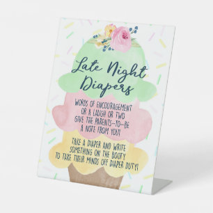 Ice Cream Late Night Diapers Baby Shower Advice Pedestal Sign