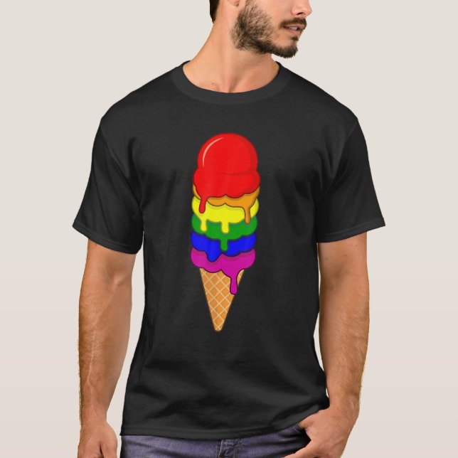 Ice Cream LGBT Pride Month LGBTQ Rainbow Flag T-Shirt (Front)