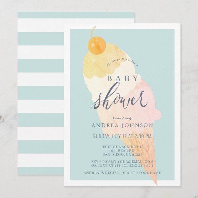 Ice Cream Light Blue Boy Baby Shower Invitation (Front/Back)