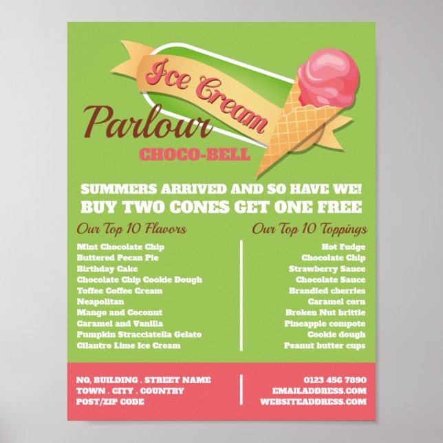 Ice Cream Logo, Ice Cream Parlour Advertising Poster (Front)