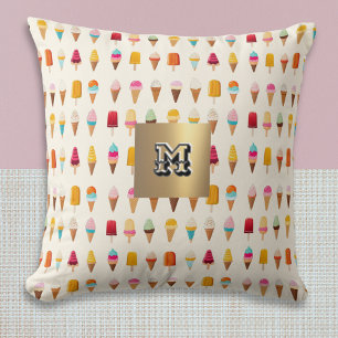 Ice Cream Lollies Monogrammed Retro Patterned Cute Cushion