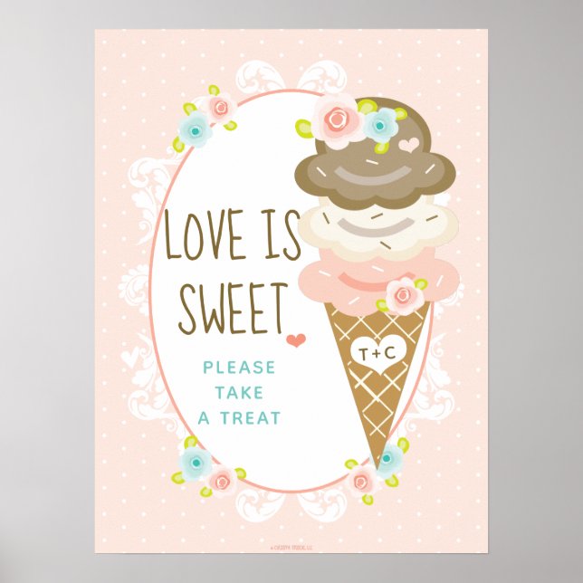 Ice Cream Love Is Sweet Please Take A Treat Sign (Front)