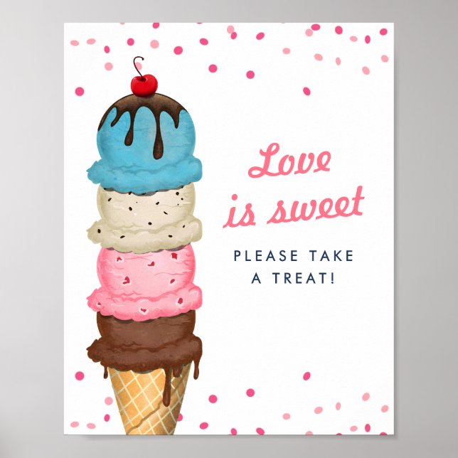 Ice Cream Love Is Sweet Take A Treat Bridal Shower Poster (Front)