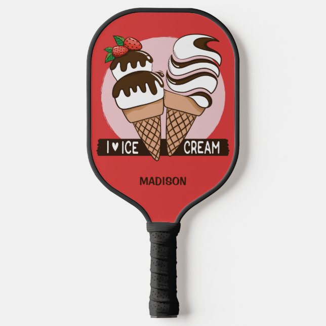 Ice Cream Lover custom name & colour Pickleball Paddle (Front)