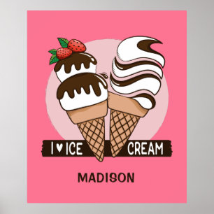 Ice Cream Lover custom name & colour poster