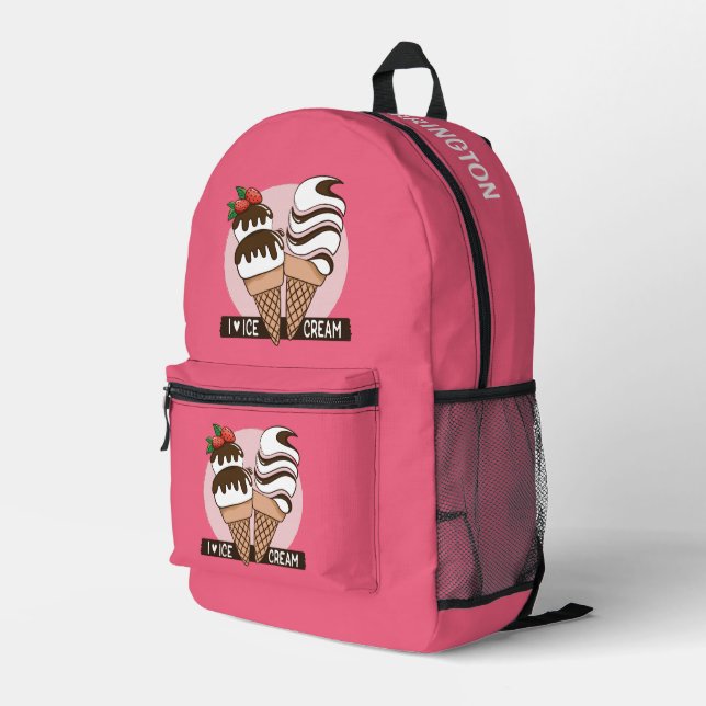 Ice Cream Lover custom name & colour Printed Backpack (Back Corner Right)