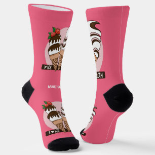 Ice Cream Lover custom name & colour Socks