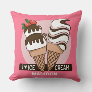 Ice Cream Lover custom name & colour throw pillows
