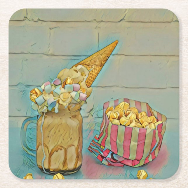 Ice cream lover gift square paper coaster (Front)
