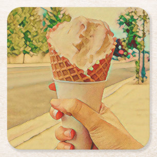 Ice cream lover gift square paper coaster