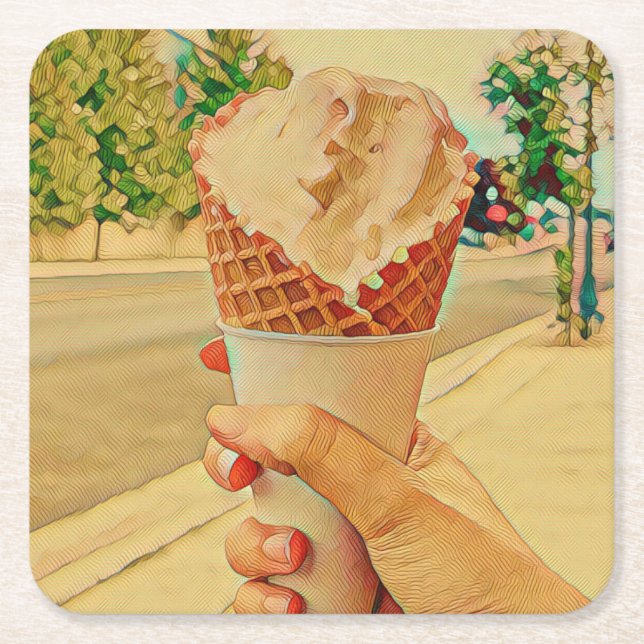 Ice cream lover gift square paper coaster (Front)