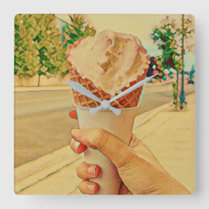 Ice cream lover gift square wall clock