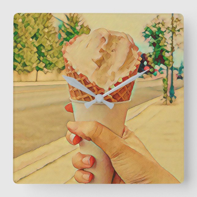 Ice cream lover gift square wall clock (Front)