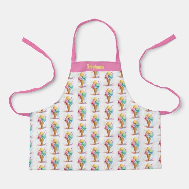 Ice Cream Lover Girly Personalised Name Apron (Front)