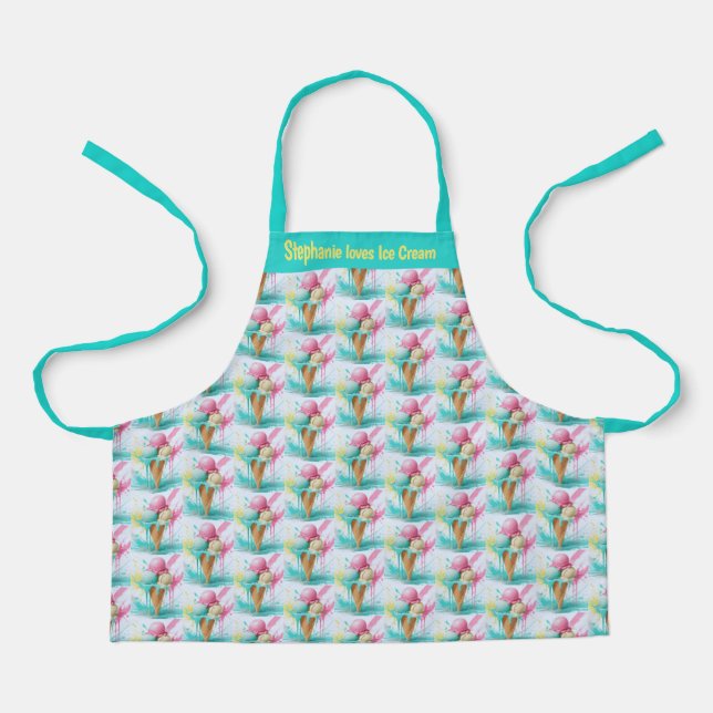 Ice Cream Lover Kids Personalised Name Apron (Front)