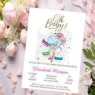 Ice cream Macaroons Oh Baby Summer Baby Shower Invitation