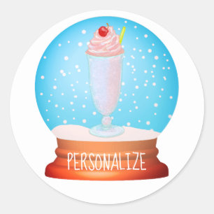 Ice cream milkshake snow globe cute pink blue classic round sticker