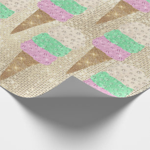 Ice Cream Mint Green Pink Ivory Metallic Sparkly Wrapping Paper