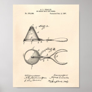 Ice Cream Mould 1897 Patent Art  Old Peper Poster