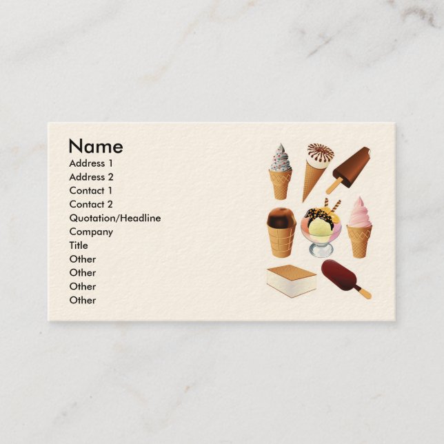 Ice Cream, Name, Address 1, Address 2, Contact ... Business Card (Front)