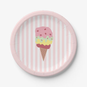 Ice Cream Painting Tropical Pink Stripe Paper Plate
