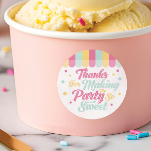 Ice Cream Parlour Awning Thank You Birthday Party Classic Round Sticker