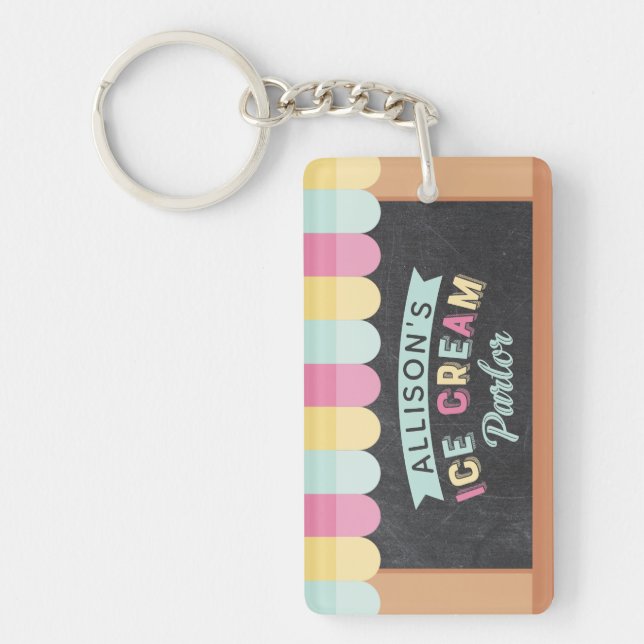 Ice Cream Parlour Chalkboard Birthday Party Crest Key Ring (Front)