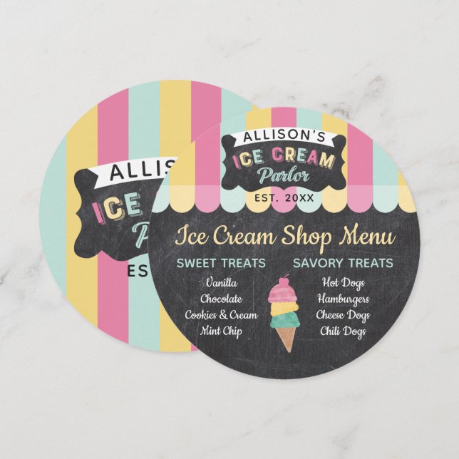 Ice Cream Parlour Fun Kids Birthday Party Menu Car Invitation (Front/Back)