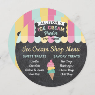 Ice Cream Parlour Fun Kids Birthday Party Menu Car Invitation