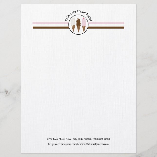Ice Cream Parlour Logo Custom Letterhead (Front)