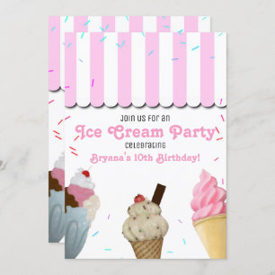 Ice Cream Parlour Party Birthday Celebration Pink  Invitation