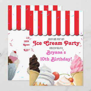 Ice Cream Parlour Party Birthday Celebration Red I Invitation