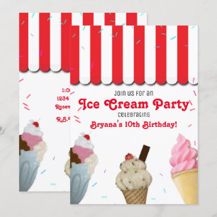 Ice Cream Parlour Party Birthday Celebration Red Invitation