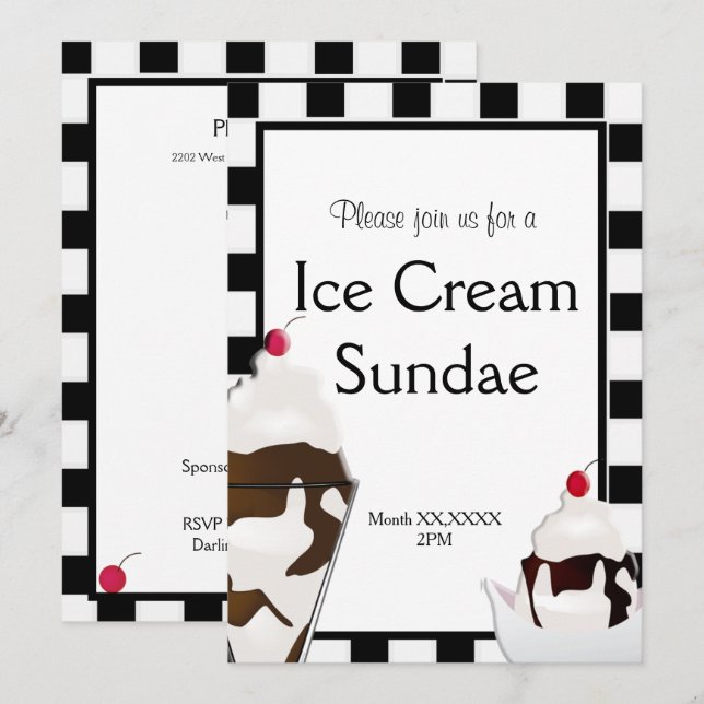 Ice Cream Parlour Social Party Custom Invitation (Front/Back)