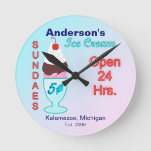 Ice Cream Parlour Sundaes Clock Signs