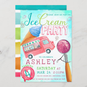 Ice Cream Party Birthday Invitation