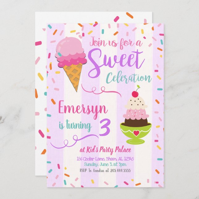 Ice Cream Party Birthday Invitation (Front/Back)