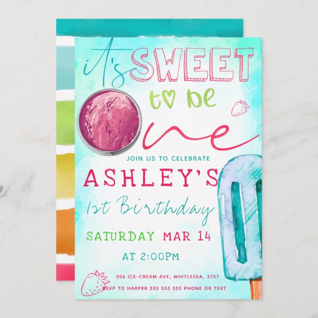 Ice Cream Party First Birthday Invitation (Front/Back)