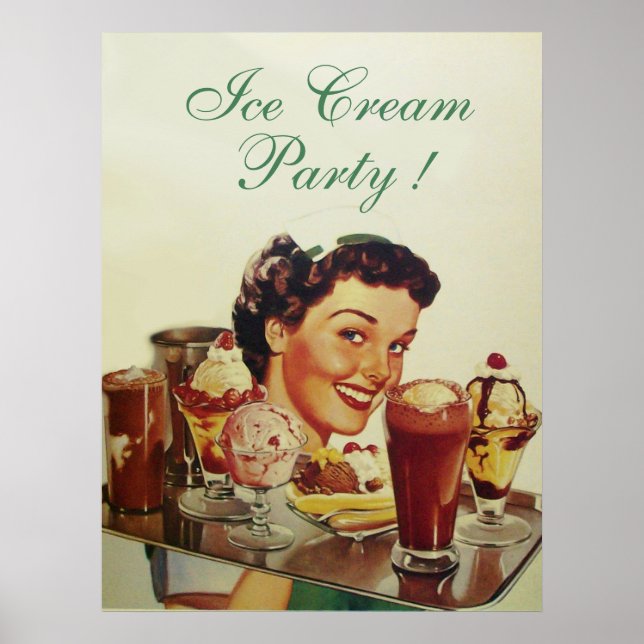 ICE CREAM PARTY Girl with Tray of Ice Creams Poster (Front)