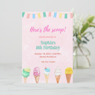 Ice Cream Party Here's The Scoop Invitation Card