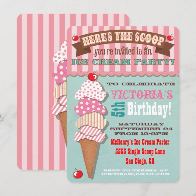 Ice Cream Party Invitation (Front/Back)