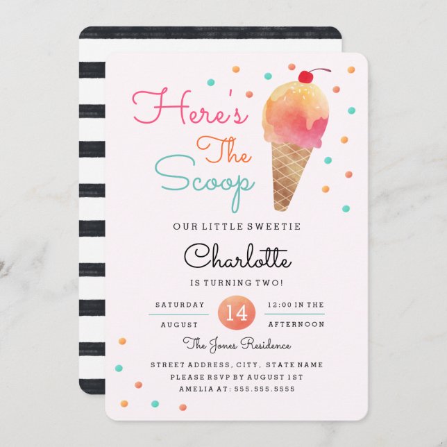 Ice Cream Party Kids Pink Birthday Invitation (Front/Back)