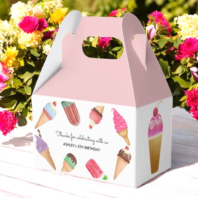 Ice Cream Party Pink White Popsicles Favour Box (Creator Uploaded)