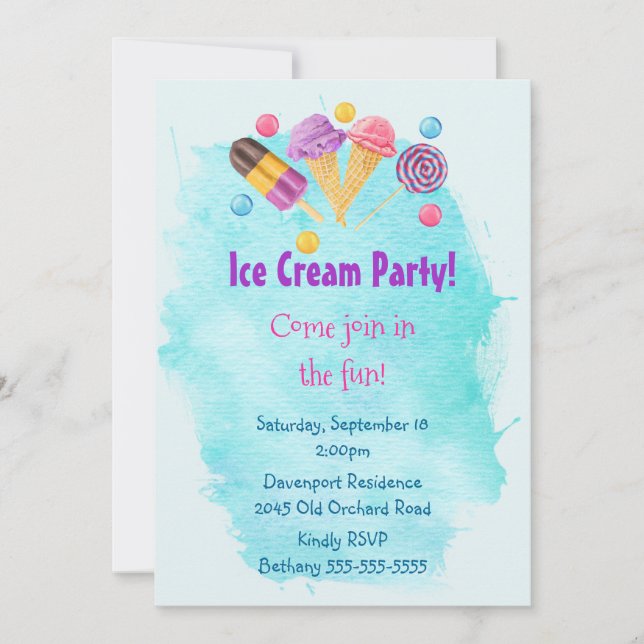 Ice Cream Party Popsicle lollipop Party Invite (Front)