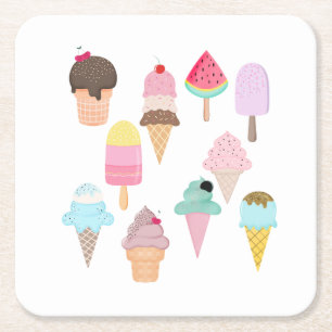 Ice Cream Party Square Paper Coaster