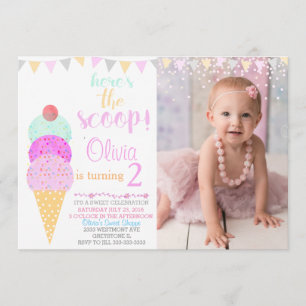 Ice cream party Water colour ice cream cone Invitation