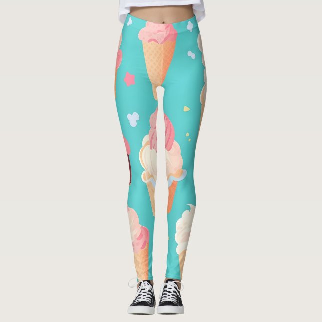 Ice cream Pastel Colourful Personalised Pattern Leggings (Front)