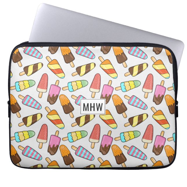 Ice Cream Pattern custom monogram laptop sleeves (Front)