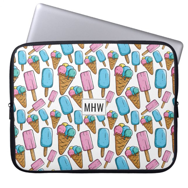 Ice Cream Pattern custom monogram laptop sleeves (Front)