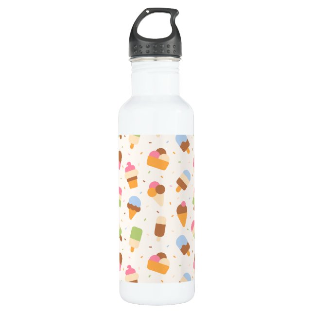 Ice Cream Pattern, Ice Cream Cone, Ice Popsicle 710 Ml Water Bottle (Front)